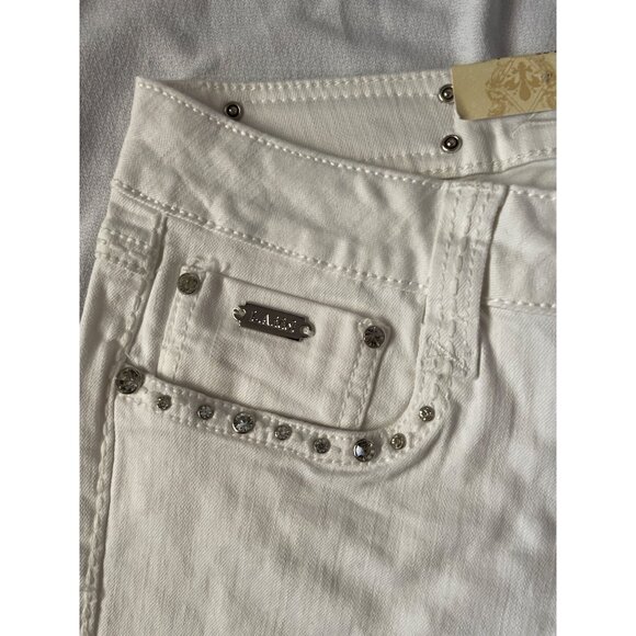 L.A. Idol USA White Bootcut Jeans W/ Embellished Pockets Size 13 - Picture 8 of 10